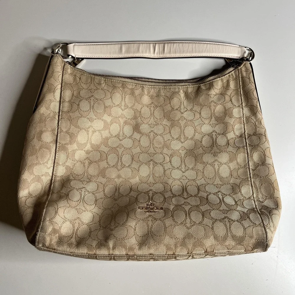 Coach Celeste Convertible Hobo Bag Signature Canvas Khaki Chalk F58327